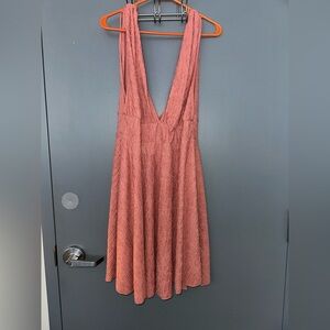 Dusty Rose Halter top(backless) dress with around the neck tie 0XL flowy